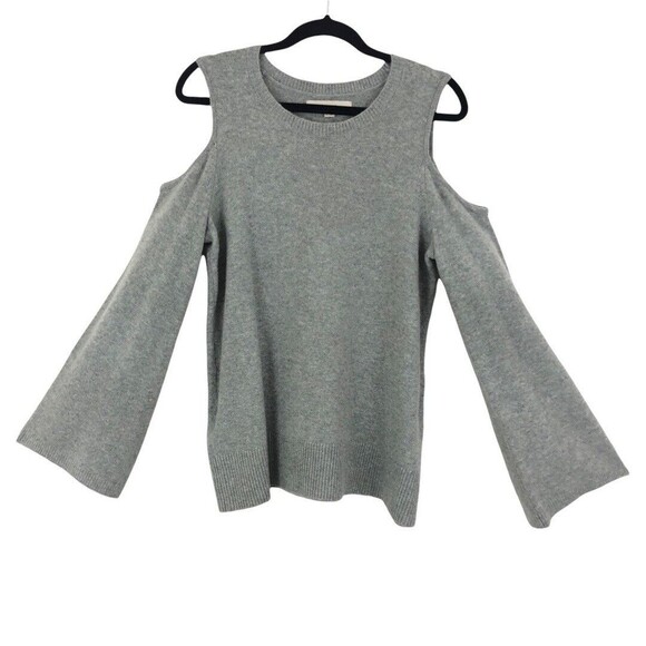 LOFT Womens Size Medium Gray Cold Shoulder Bell Sleeve Sweater - Picture 1 of 3